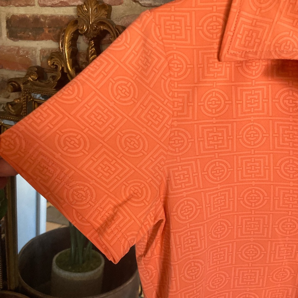 NWT J.McLaughlin Catalina Cloth Coral Geometric 3/4 Gold Button-Front SS Polo S - Picture 14 of 16